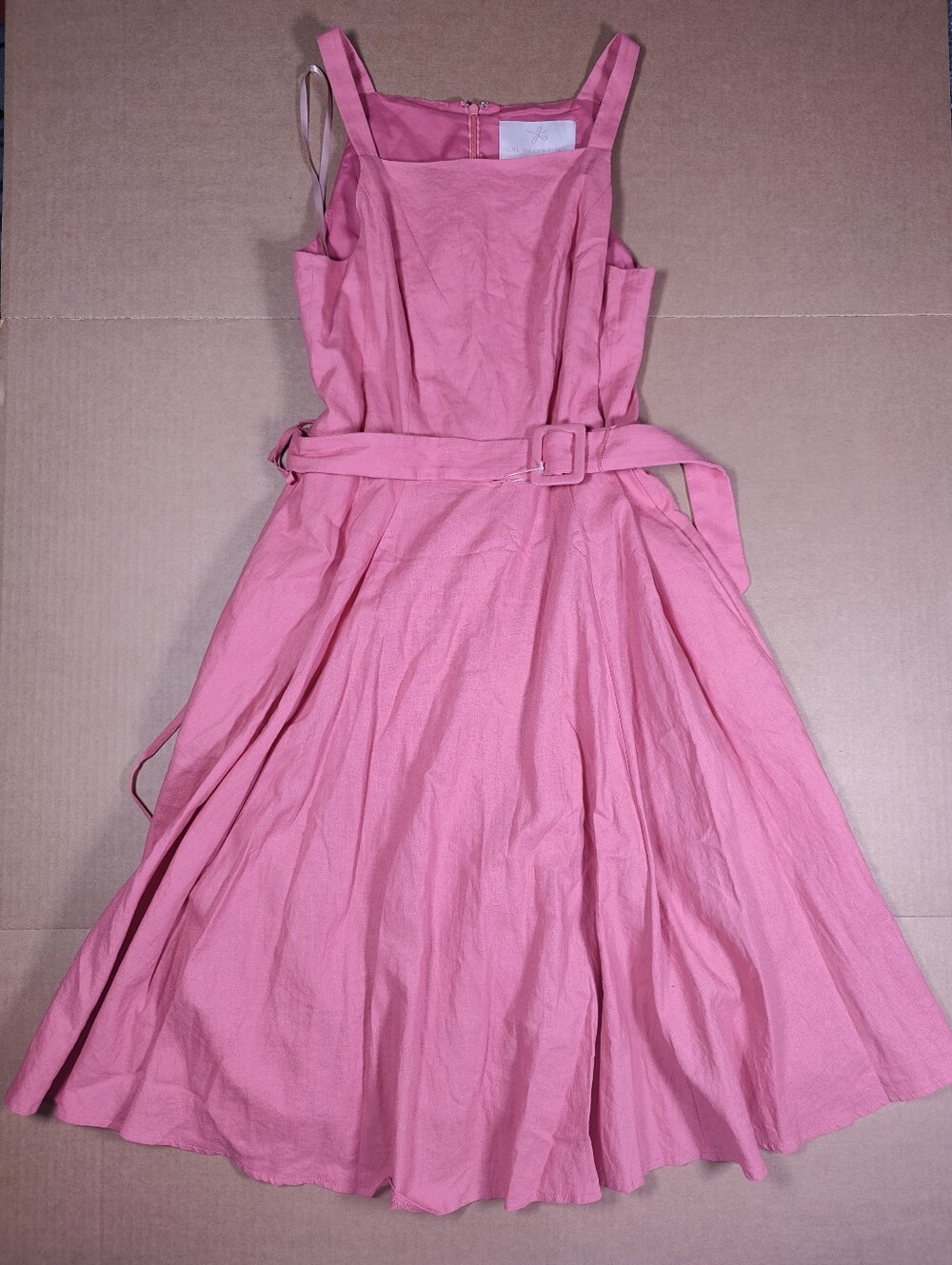 NWT Gal Meets Glam Salmon Pink Linen Blend Ruth Belted Fit And Flare Dress Sz 8